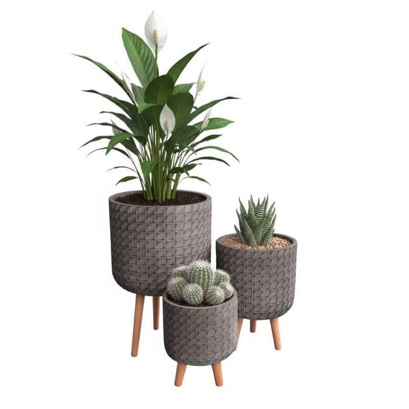 กระถางไฟเบอร์ซีเมนต์พร้อมขาไม้ ARTGARDEN & DECOR PFCL-0041BG DIA 31*31*44 CM. สีเทา_2